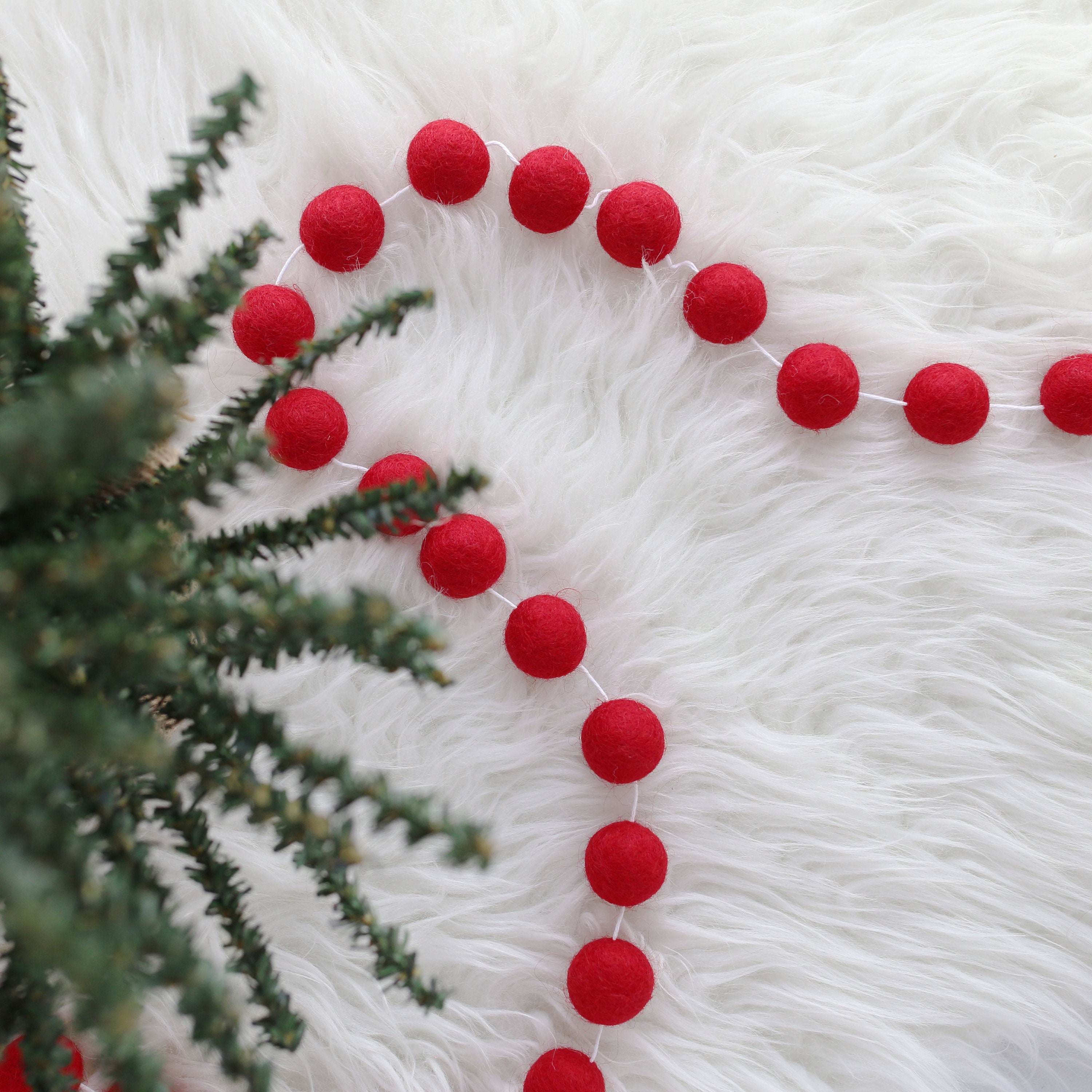 Red Felt Ball Garland Felt Ball Garland Christmas Garland Etsy