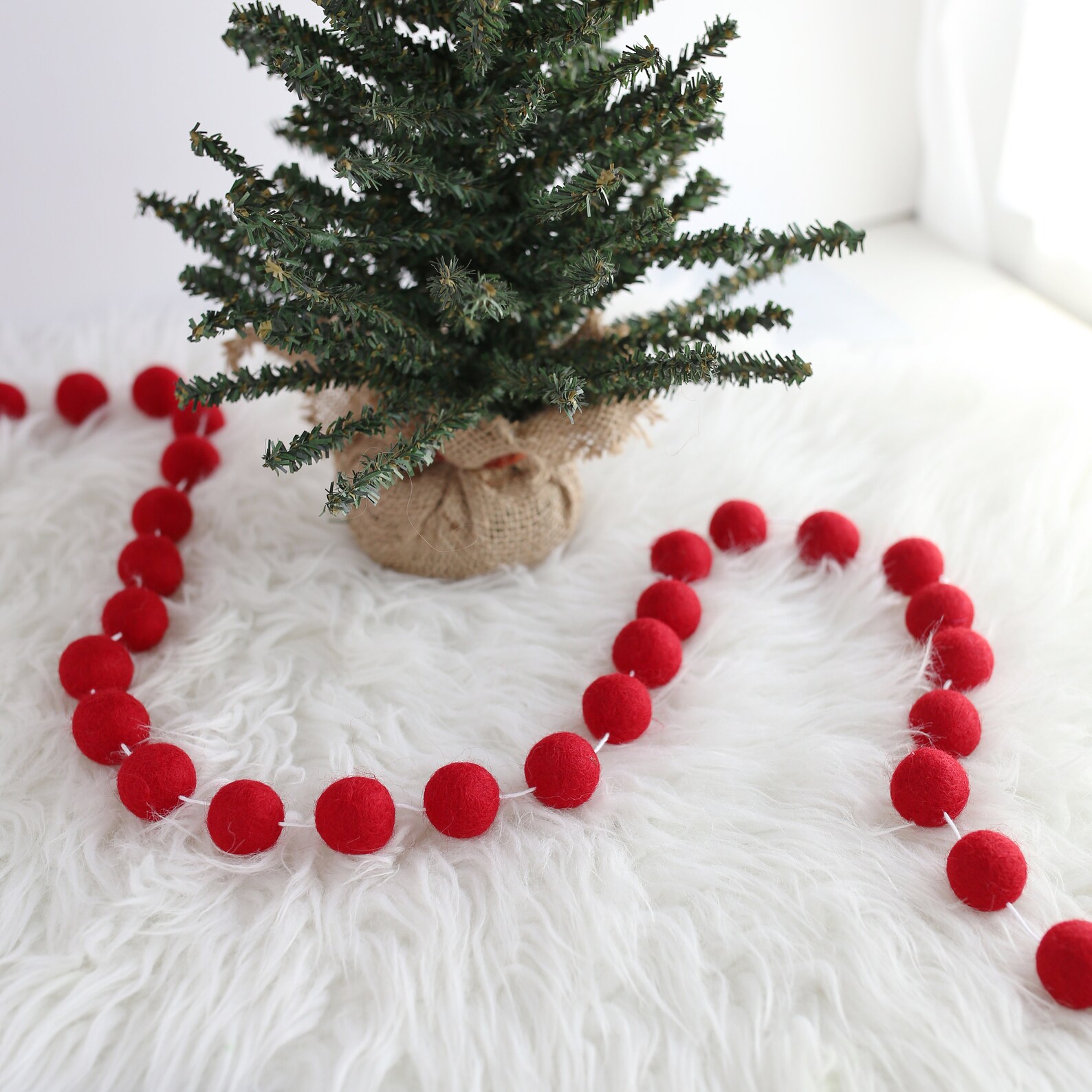 Red Felt Ball Garland Felt Ball Garland Christmas Garland Etsy