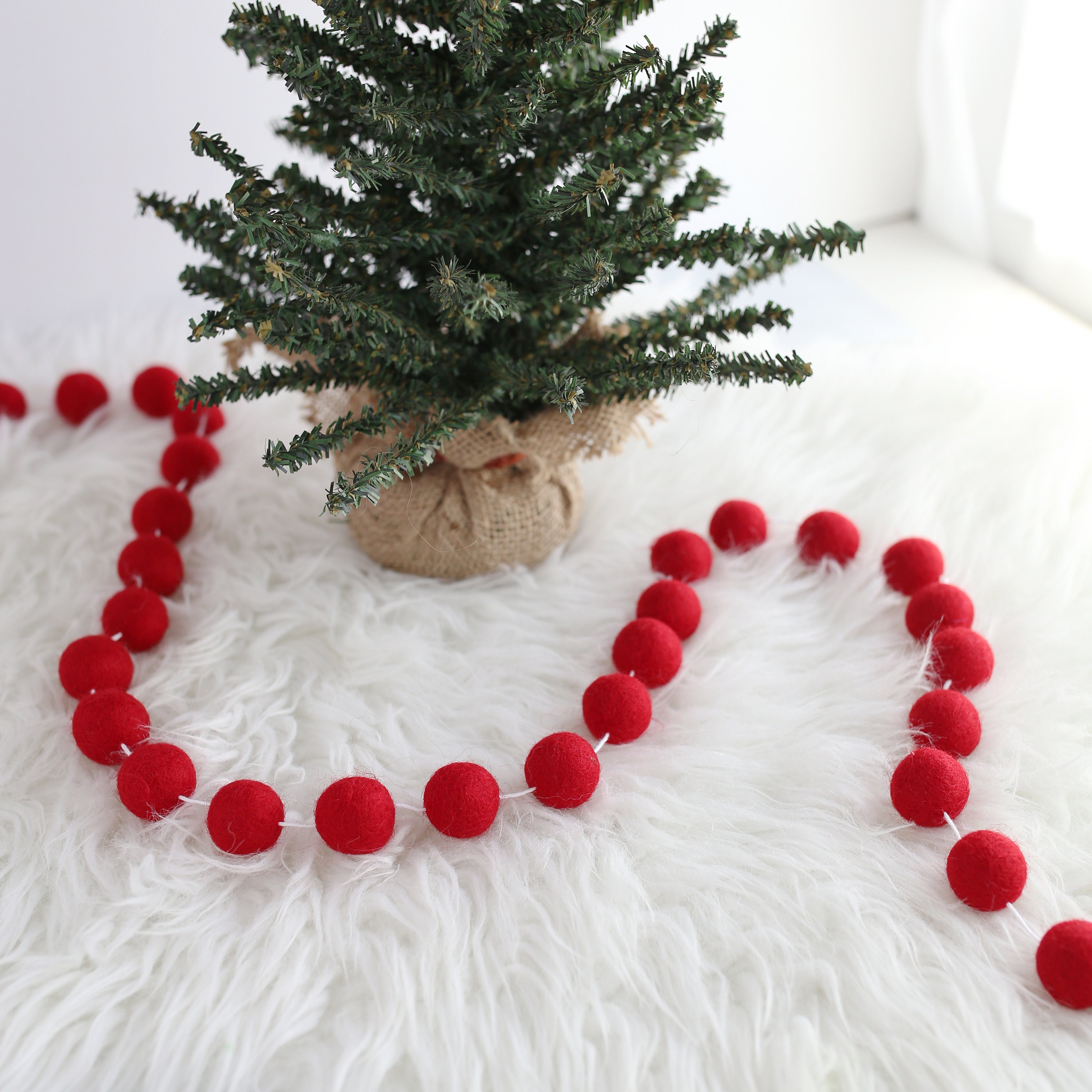 Red Felt Ball Garland Felt Ball Garland Christmas Garland Etsy