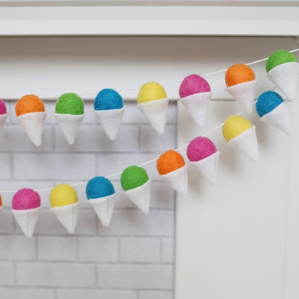 Snow Cone garland - Felt ball garland - Shaved Ice cone - Snow Cone birthday - Summer decor - Summer garland -