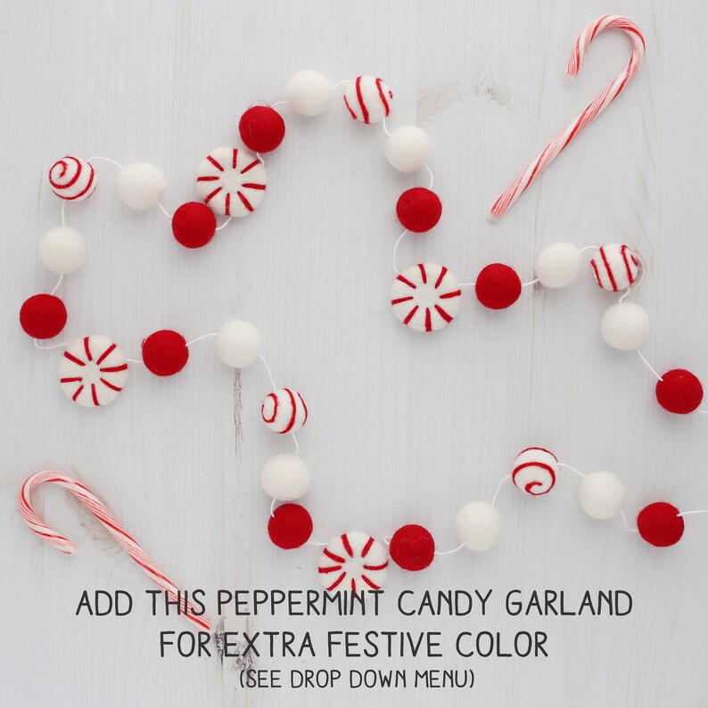 Red and white garland Peppermint Candy garland Felt ball garland Christmas felt ball garland Pom Pom garland image 5