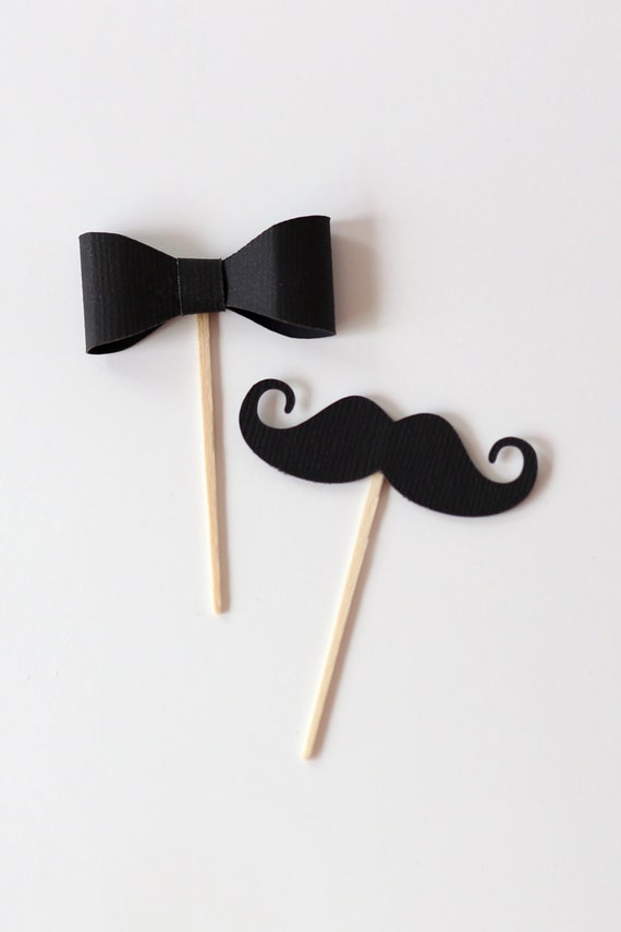 Black Little Man Mustache Cupcake Toppers Boy Birthday Party