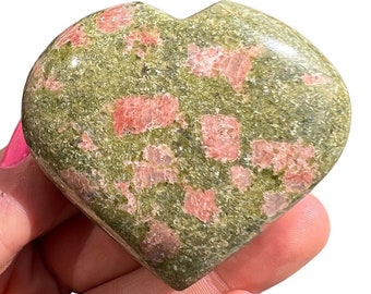 Unakite Heart (2" - 2.75") Unakite Stone Heart - Polished Unakite Crystal Heart - Tumbled Unakite Gemstone - Green Healing Crystal