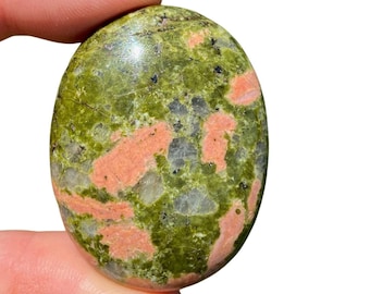 Unakite Palm Stone (~1.75") - Unakite Stone - Polished Unakite Oval Palm Stone - Tumbled Unakite Crystal - Green Heart Healer Gemstone