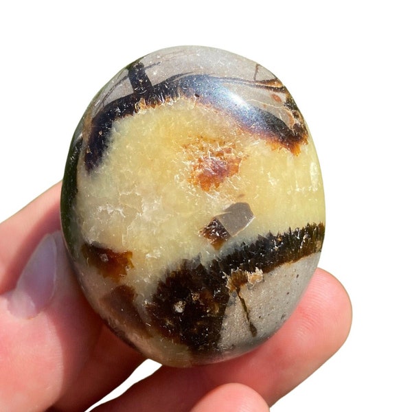 Septarian Palm Stone (1" - 3") Septarian Tumbled Crystal - Polished Septarian Oval Worry Stone - Tumbled Septarian - Yellow Calcite Gemstone