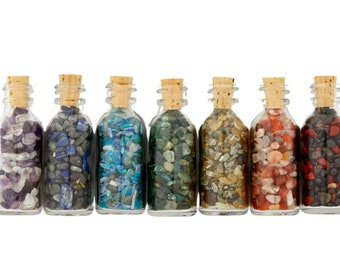 Seven Chakra Crystal Set Chip Bottle - Seven Chakra Stones Bottles - Gemstone Chips - 7 Chakra Crystal Chips in Bottles - Chakra Set