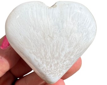 Scolecite Stone Heart (2" - 3") Scolecite Polished Heart Crystal - Tumbled Scolecite Stone - White Zeolite Gemstone - Scolecite Palm Stone