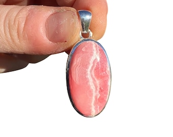 rhodochrosite pendant - rhodochrosite necklace - rhodochrosite jewelry - pink rhodochrosite - Sterling silver - rhodochrosite crystal 1739