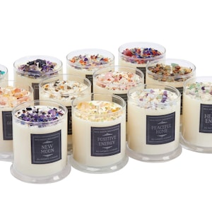 Crystal Candles (12 oz.) - Aromatherapy Candles - Crystal Intention Candles - Herb & Flower Candles - Soy Candles in Glass Jars - Handmade!