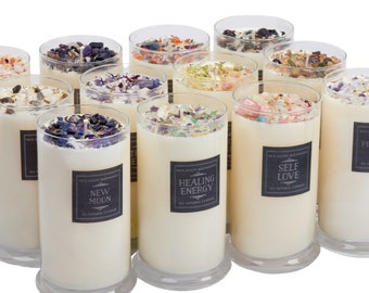 Handmade Candles (21oz) - Soy Crystal Candles - Large Soy Candles - Aromatherapy Candles - Jar Container Candles - Soy Intention Candles