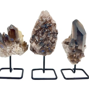 Raw Smoky Quartz Cluster on Metal Stand (2&quot; to 5&quot;) Rough Smoky Quartz Crystal - Smoky Quartz Points - Natural Smoky Quartz Cluster - 15% Off
