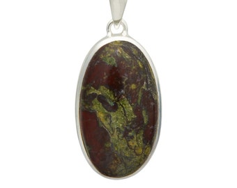 Dragon Stone Pendant Sterling Silver - Dragon's Bloodstone Pendant - Dragon's Blood Jasper Stone Crystal Pendant Piemontite & Epidote Stone