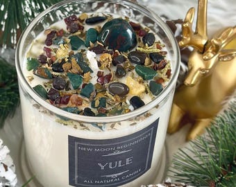 Yule Candles - Winter Solstice Candle - Soy Christmas Candle - Crystal Intention Candle - Holiday Candle - Yule Candle Gift - Handmade!