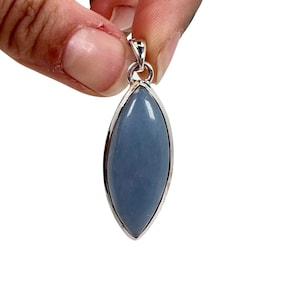 Angelite Pendant - Angelite (Anhydrite) Necklace - Angelite Jewelry - angelite crystal - crown chakra stones - 925 sterling silver - 413