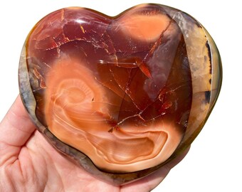 Corazón de piedra de cornalina - Corazón de cornalina grande - Corazón de cristal de cornalina - Corazón de piedra tallada - Corazón de cristal pulido - Cornalina tallada n.° 20