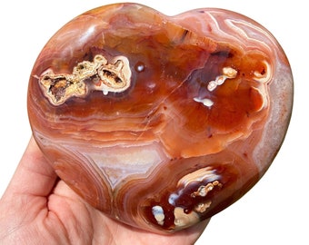 Corazón de piedra de cornalina - Corazón grande de cornalina - Corazón de cristal de cornalina - Cristal de cornalina pulido - Corazón de cornalina tallado n.° 15