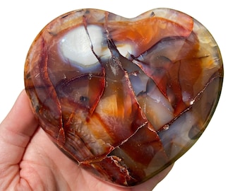 Corazón de piedra de cornalina - Corazón de cornalina grande - Corazón de cristal de cornalina - Corazón de cristal tallado - Corazón de piedra pulida - Cornalina tallada n.° 17