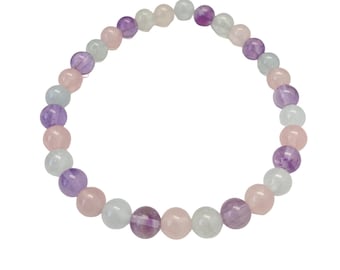 Calming and Love Bracelet - Elastic Bracelet - Crystal Bracelet - Rose Quartz Crystal -  Aquamarine Crystal - Amethyst Crystal
