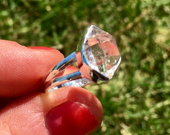 Herkimer Diamond Ring - Raw Herkimer Diamond Sterling Silver Ring - Herkimer Diamond Jewelry - Rough Herkimer Diamond Ring from Herkimer, NY