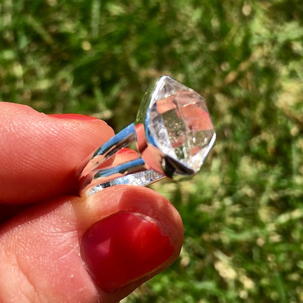 Herkimer Diamond Ring - Raw Herkimer Diamond Sterling Silver Ring - Herkimer Diamond Jewelry - Rough Herkimer Diamond Ring from Herkimer, NY