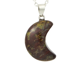 Crescent Moon Dragon Stone Necklace - Crescent Moon Dragon's Blood Pendant - Crescent Moon Necklace - Dragon Stone Jasper Moon Pendant