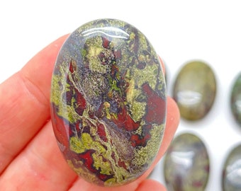Dragon's Blood Jasper Stone 1.75" Palm Stone - Polished Dragon's Blood Oval Palm Stone  - Tumbled Dragon Blood Jasper - Epidote Crystal