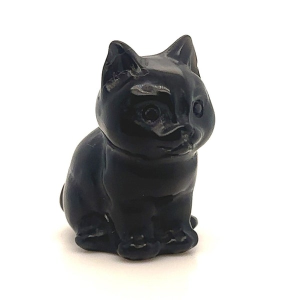 Black Obsidian Cat Miniature - Black Obsidian Crystal Cat - Cat Gift for Cat Lovers - Small Cat Sculpture - Hand Carved Black Cat - Mini Cat