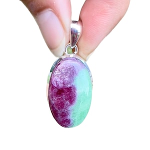 Ruby in Zoisite pendant - Anyolite necklace - raw ruby zoisite necklace - ruby in zoisite pendant - ruby - 925 Sterling Silver pendant - 886