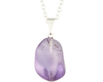 アメジスト タンブルストーン ネックレス：シルバーペンダント、2月の