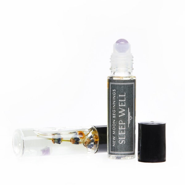 Sleep Well Oil Roller Bottle - Lavender Chamomile Essential Oil - Roller Bottle Crystals - Sleep Aid Roller Ball - Crystals for Sleep