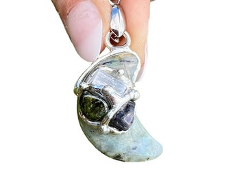 Starseed Moon Amulet - Crystal Amulet - Intuition Crystals - Starseed Crystal Moon - Higher Wisdom Pendant - Gemstone Moon Amulet