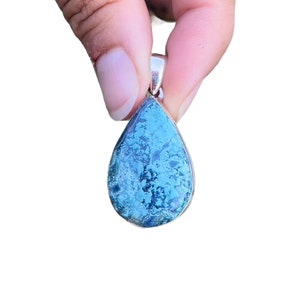 Shattuckite Teardrop Pendant - Polished Shattuckite Crystal in Sterling Silver Bezel - Shattuckite Pendant Necklace - Handmade Jewelry - 216