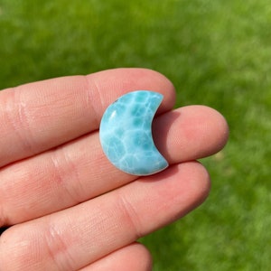 Larimar Moon (0.5&quot; - 1.1&quot;) Grade AA Dominican Republic Larimar - Polished Crystal Moon - Crystals - Carved Larimar Stone Moon