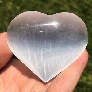 Selenite Heart (2.25&quot; - 3&quot;) - White Selenite Stone Heart - Polished Selenite Crystal Heart - Protection Crystal - Energy Cleansing Gemstone