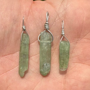 Green Kyanite Pendant on Sterling Silver Wire - Natural Green Kyanite Crystal Necklace - Polished Green Kyanite Crystal Pendant