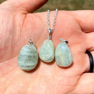 Aquamarine Stone Pendant (0.5") - Tumbled Stone - Aquamarine Necklace - Polished Aquamarine Crystal Pendant - Aquamarine Teardrop Pendant image 1