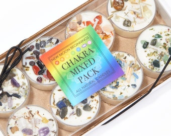 Velas de té de los 7 chakras - Velas de cristal de los chakras - Regalo de vela de los siete chakras - Velas espirituales - ¡Vela de té de limpieza energética adicional!