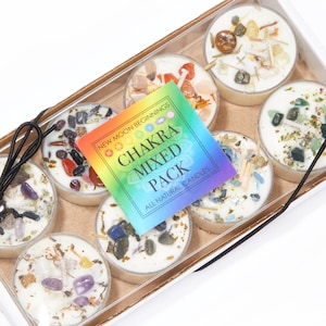 7 Chakra Tealight Candles - Chakra Crystal Candles - Seven Chakra Candle Gift - Spiritual Candles - Bonus Energy Cleansing Tealight!