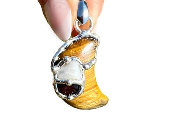 Motivation Moon Amulet - Crystal Amulet - Gemstone Moon Pendant - Motivation Crystal Pendant - Tigers Eye Amulet - Moon Amulet