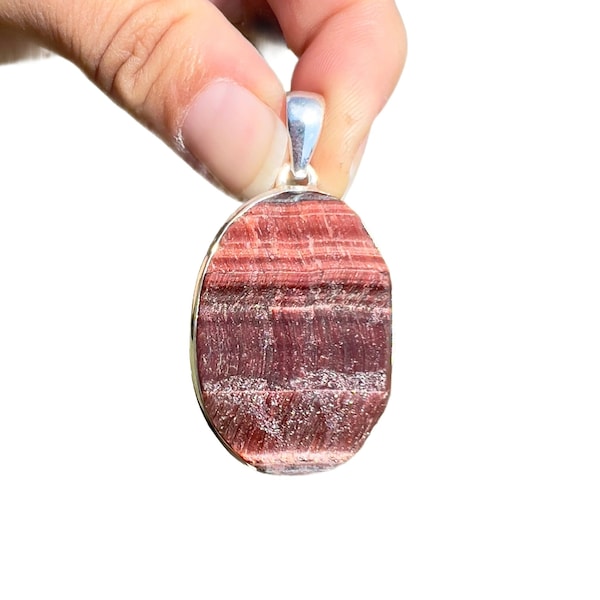 Raw Red Tigers Eye Pendant sterling silver - Raw Red Tigers Eye jewelry - Raw Red Tigers Eye necklace - Rough Red Tigers Eye Crystal #34