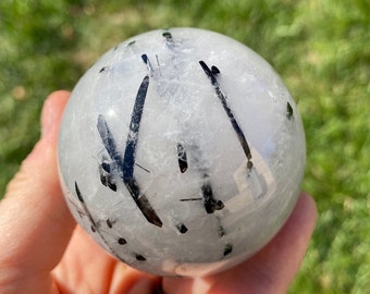 Tourmalinated Quartz Sphere - Black Tourmaline in Quartz Crystal - Polished Tourmalated Quartz Crystal Sphere - One of a Kind Crystal - 16