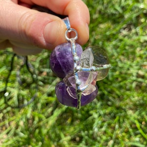Meditation Amulet Pendant - Amethyst, Smoky Quartz, & Clear Quartz Crystal - Meditation Crystal Necklace - Manifestation Crystals Necklace