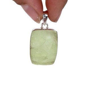 Raw Prehnite stone pendant sterling silver - Grade A - raw prehnite crystal pendant - Crystals and Stones - raw prehnite jewelry 42