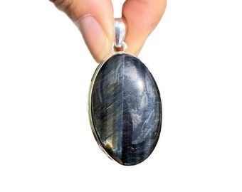 Blue Tigers Eye Pendant Sterling Silver - blue tigers eye stone - hawks eye pendant - blue tigers eye necklace - blue tigers eye crystal 440