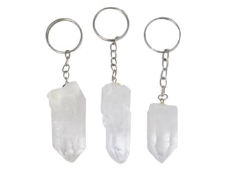 Clear Quartz Crystal Point Keychain - Raw Quartz Point Stone Keyring - Crystal Quartz Keychain - Quartz Crystal Point Key Chain - 20% Off