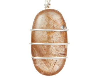 Golden Rutilated Quartz Pendant - Sterling Silver Wire Wrapped Pendant - Polished Gold Rutilated Quartz Crystal - Handmade Jewelry - 190
