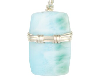 Larimar-hanger in sterlingzilver - rechthoekige larimar-kristalhanger - gepolijste larimar-ketting - handgemaakte sieraden - 133