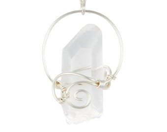 Clear Quartz Crystal Pendant - Quartz Point in Sterling Silver - Wire Wrapped Pendant - Clear Quartz Pendant - Handmade Jewelry - 148