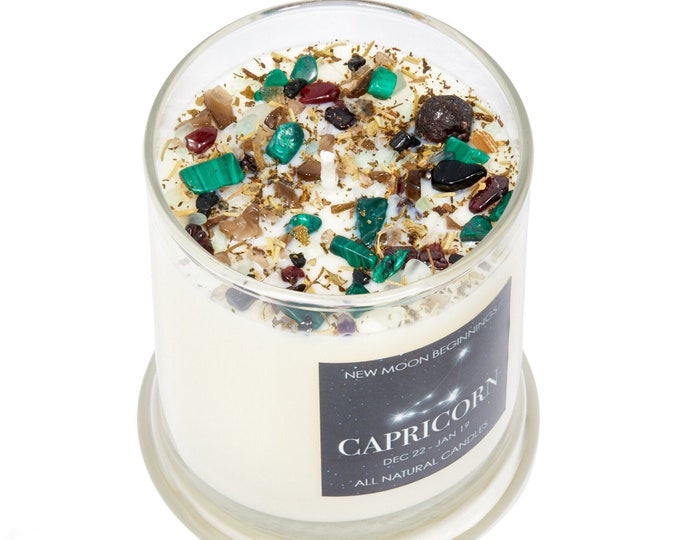 Capricorn Candles - Zodiac Candle - Capricorn Ritual Candle - 100% Soy Capricorn Crystal Candle - Unique Capricorn Gift (Dec. 22 - Jan. 19)