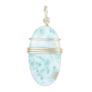 Larimar Pendant in Sterling Silver - Larimar Oval Pendant - Polished Larimar Necklace - Larimar Crystal Pendant - Handmade Jewelry - 134